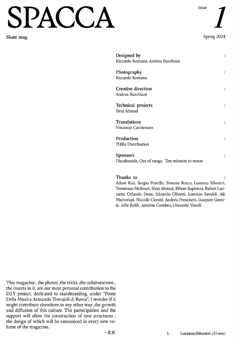 Issue 1 Spacca Skate Mag index
